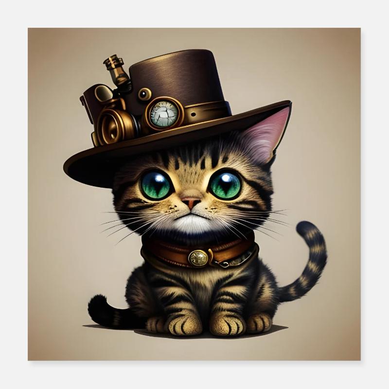 Chaton steampunk Poster 40 x 40 cm