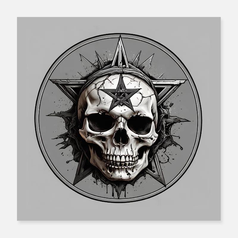 Bleicher Schädel mit Pentagramm in Schwarzweiss Poster 40x40 cm