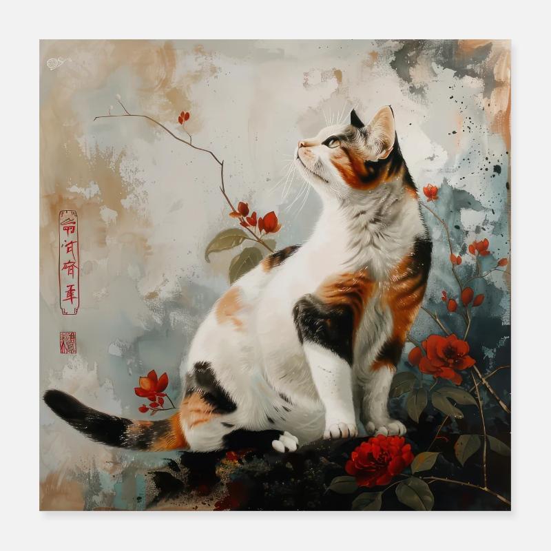Chat, motif de chat, vintage, cadeau Poster 40 x 40 cm