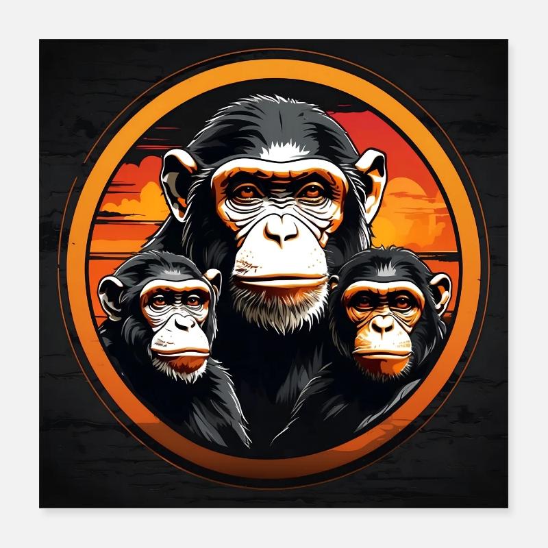Three chimpanzees chimpanzee group family Poster 16" x 16" (40x40 cm)
