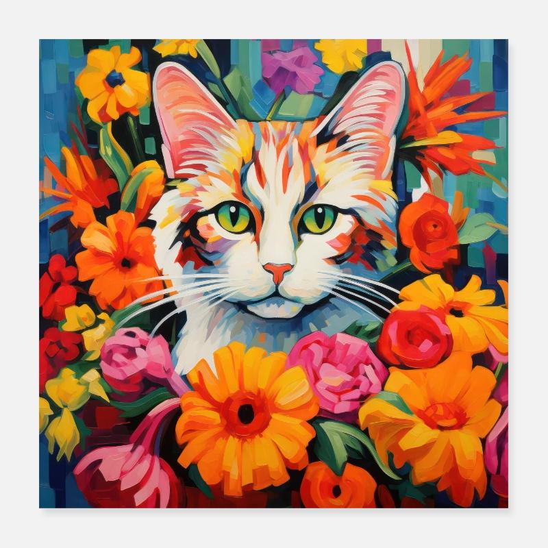 Katze, katzenmotiv, blumen, geschenk, geschenkidee Poster 40x40 cm
