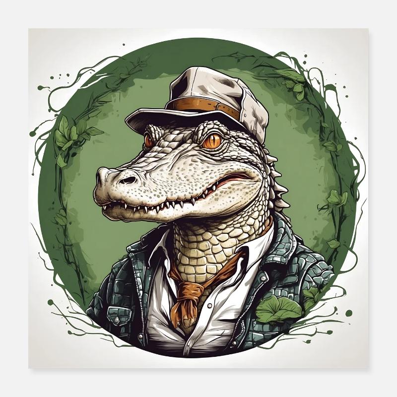 Cool alligator with hat and suit Poster 16" x 16" (40x40 cm)