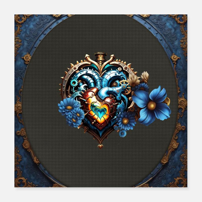 Fantastisches Steampunk-Herz Poster 40x40 cm