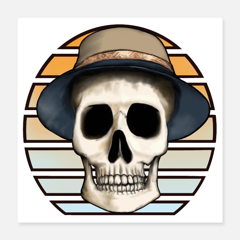 Totenkopf mit Hut Poster 40x40 cm