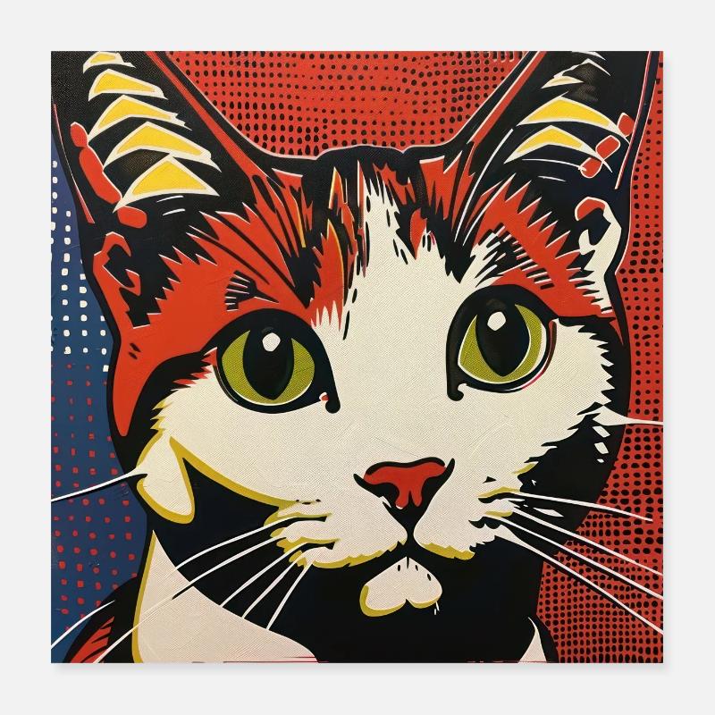 chat, motif de chat, bande dessinée, cadeau, idées cadeaux Poster 40 x 40 cm