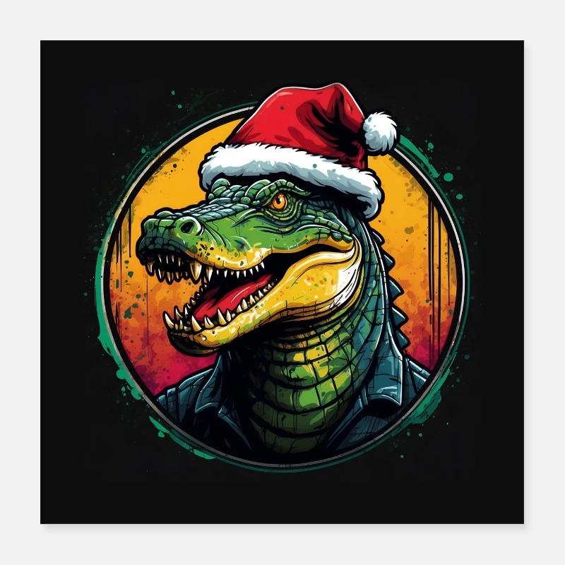 Alligator crocodile avec bonnet de Père Noël Poster 40 x 40 cm