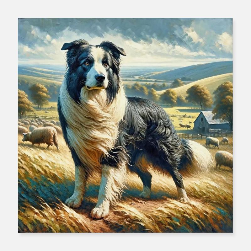 Border Collie Ölgemälde Stil 1 Poster 40x40 cm