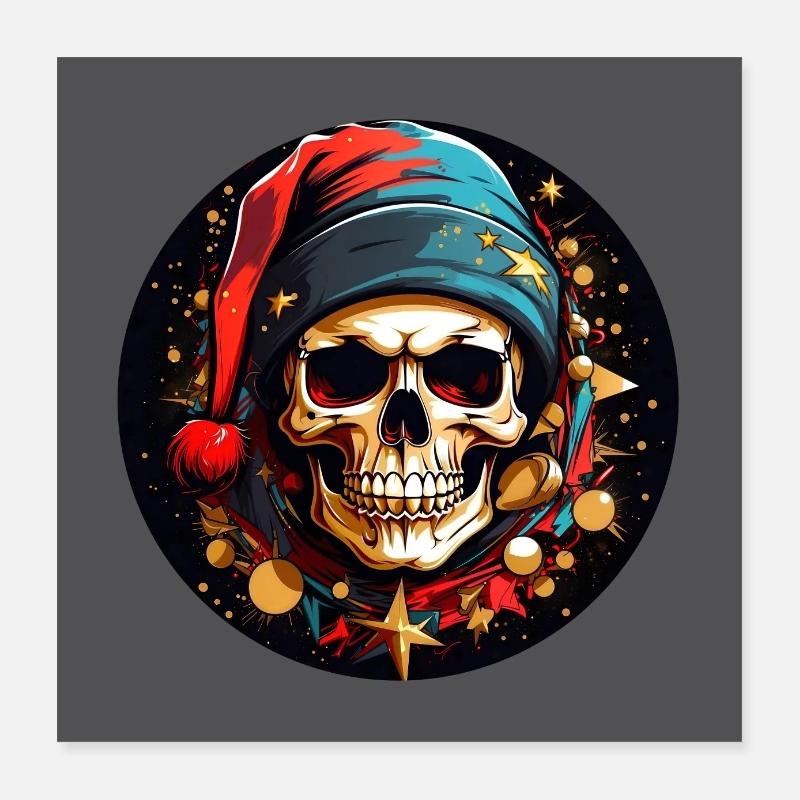 Merry Christmas with Skull with Santa Hat Poster 16" x 16" (40x40 cm)