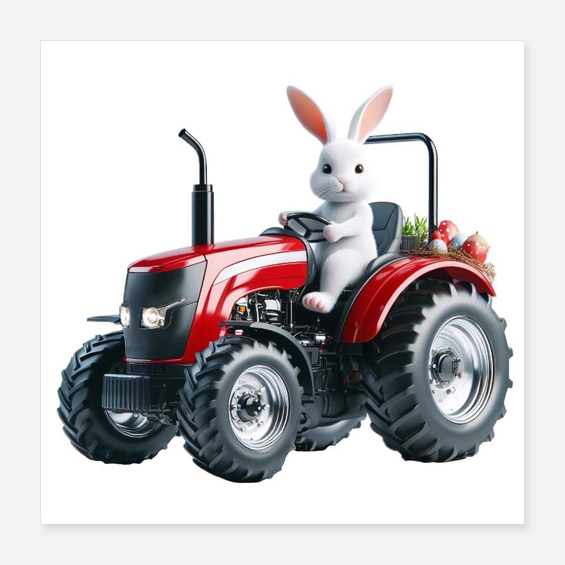 Easter bunny on red tractor Poster 16" x 16" (40x40 cm)