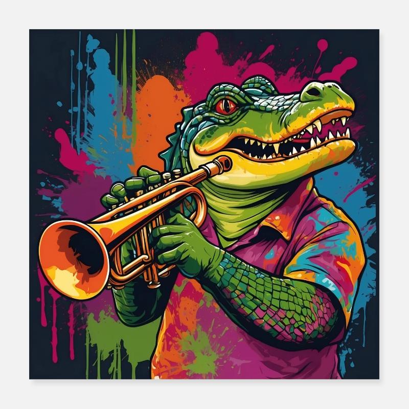 Alligator cool crocodile cool avec trompette Poster 40 x 40 cm