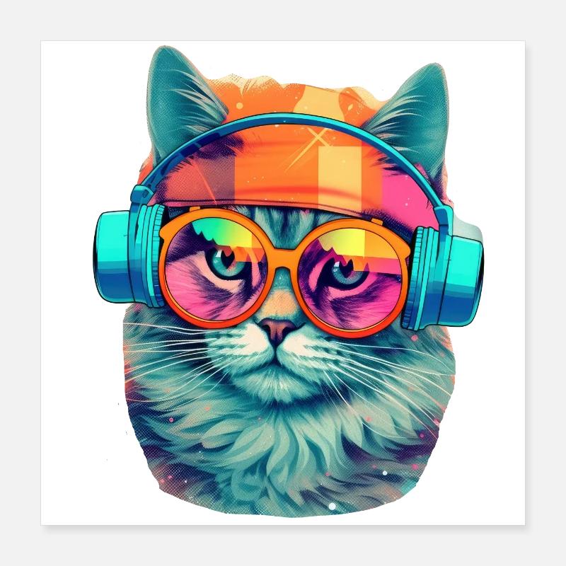 Chat musical #cat #tshirt Poster 40 x 40 cm