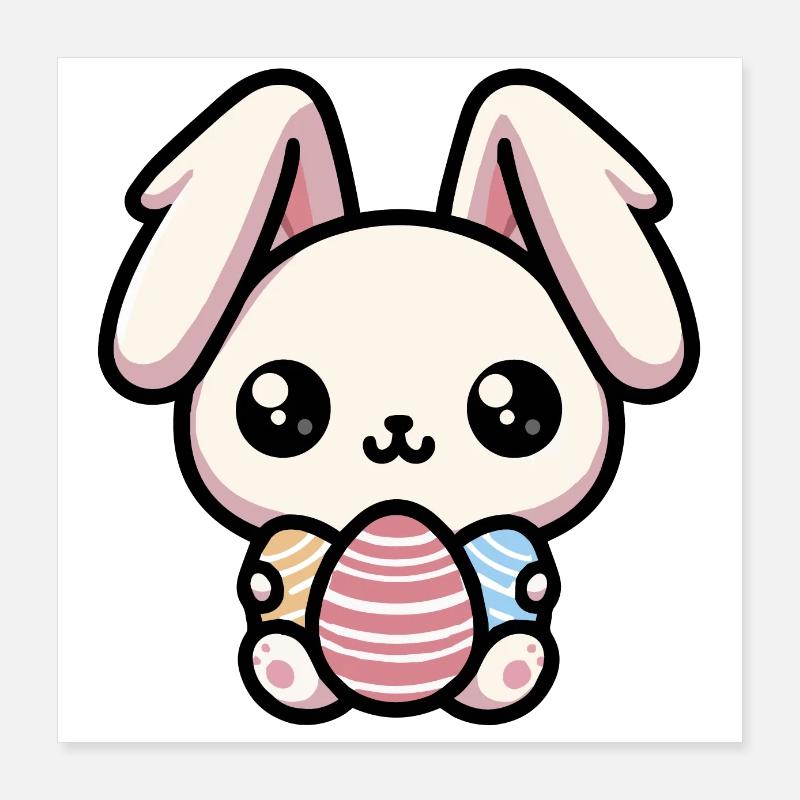 Niedlicher Kawaii-Chibi-Osterhase mit Eiern Poster 40x40 cm
