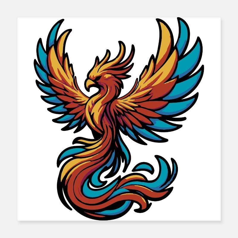 Phénix coloré avec des ailes volant gracieusement - 2 Poster 40 x 40 cm