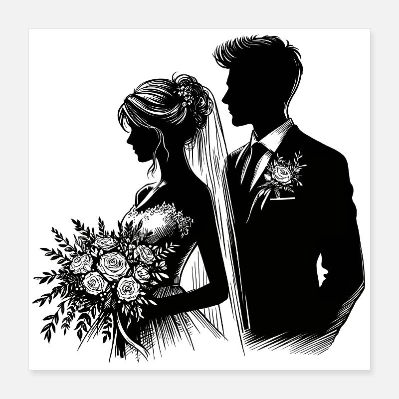 Belle silhouette de conception de jeunes mariés Poster 40 x 40 cm