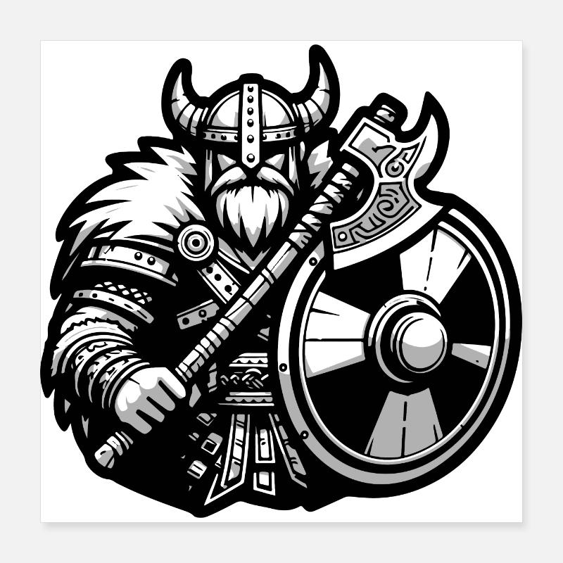 Viking warrior with an axe and shield Poster 16" x 16" (40x40 cm)