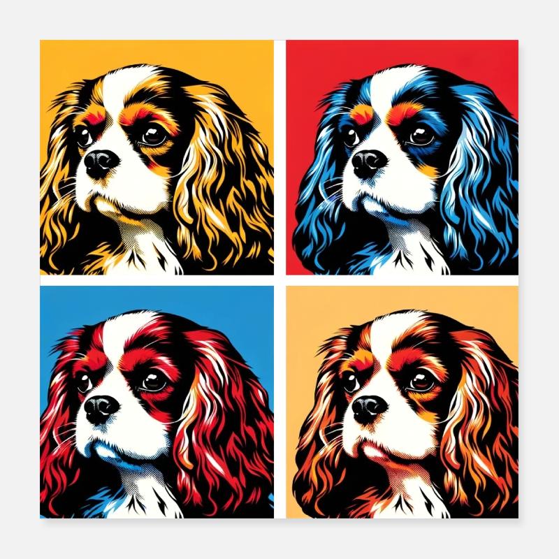 Pop Cavalier King Charles Spaniel Dog Portrait Poster 16" x 16" (40x40 cm)