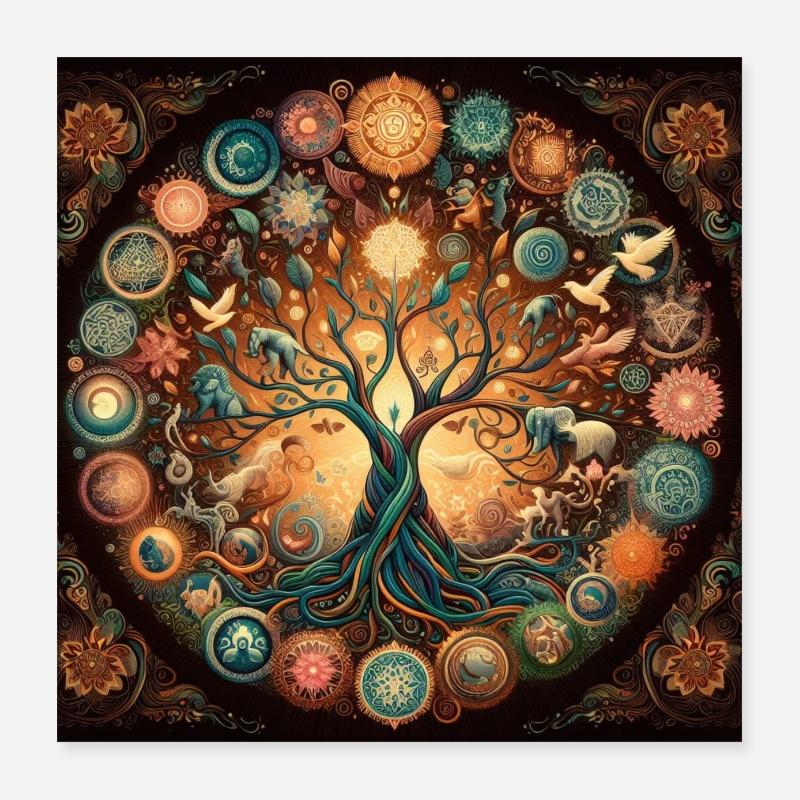 Farbenfroher Baum des Lebens Poster 40x40 cm
