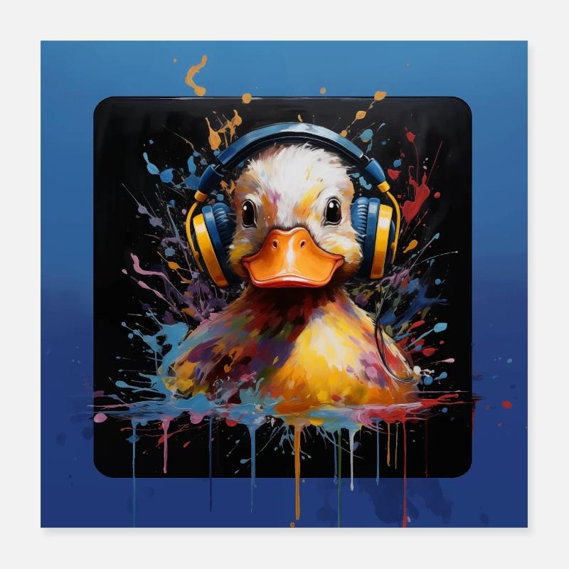 Canetons DJ avec casque Poster 40 x 40 cm