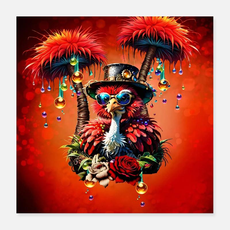 Superbe autruche steampunk colorée. Poster 40 x 40 cm