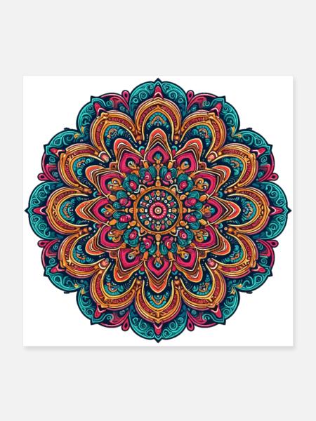 Psychedelisches Mandala Trippy - Poster 40x40 cm - Weiß