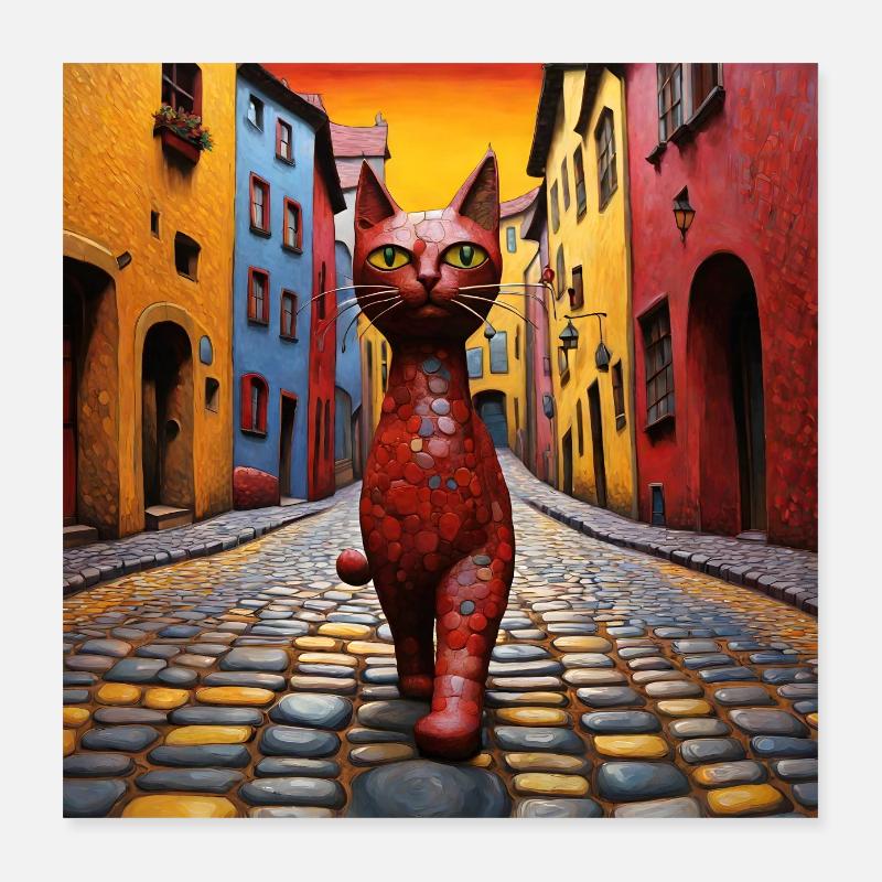 Surreal Pop Animals 7 Cat Poster 16" x 16" (40x40 cm)