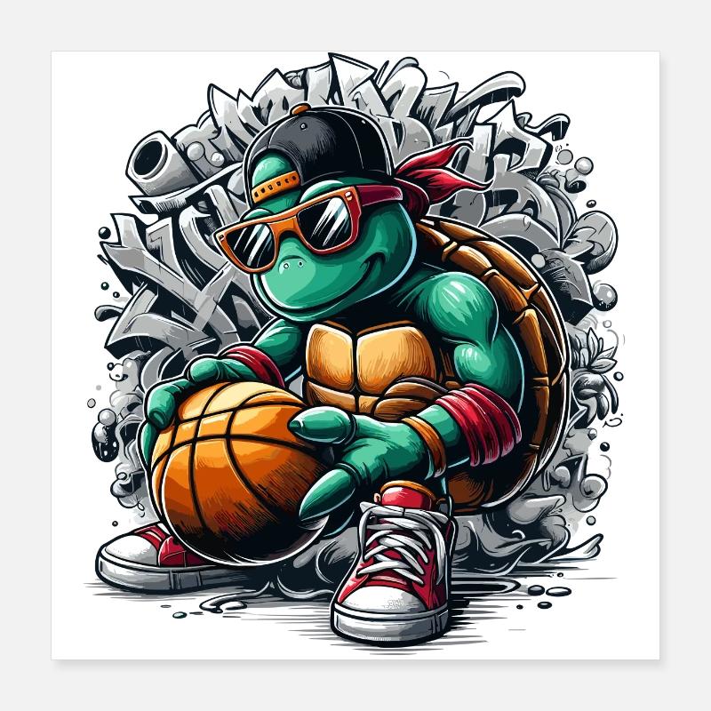 Basketball Turtle Sunglasses Graffiti Poster 16" x 16" (40x40 cm)