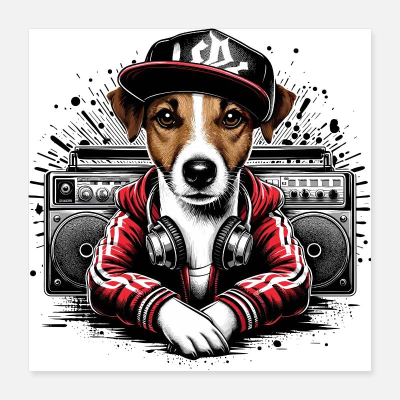 Jack Russell Terrier Ghettoblaster Geschenk Poster 40x40 cm