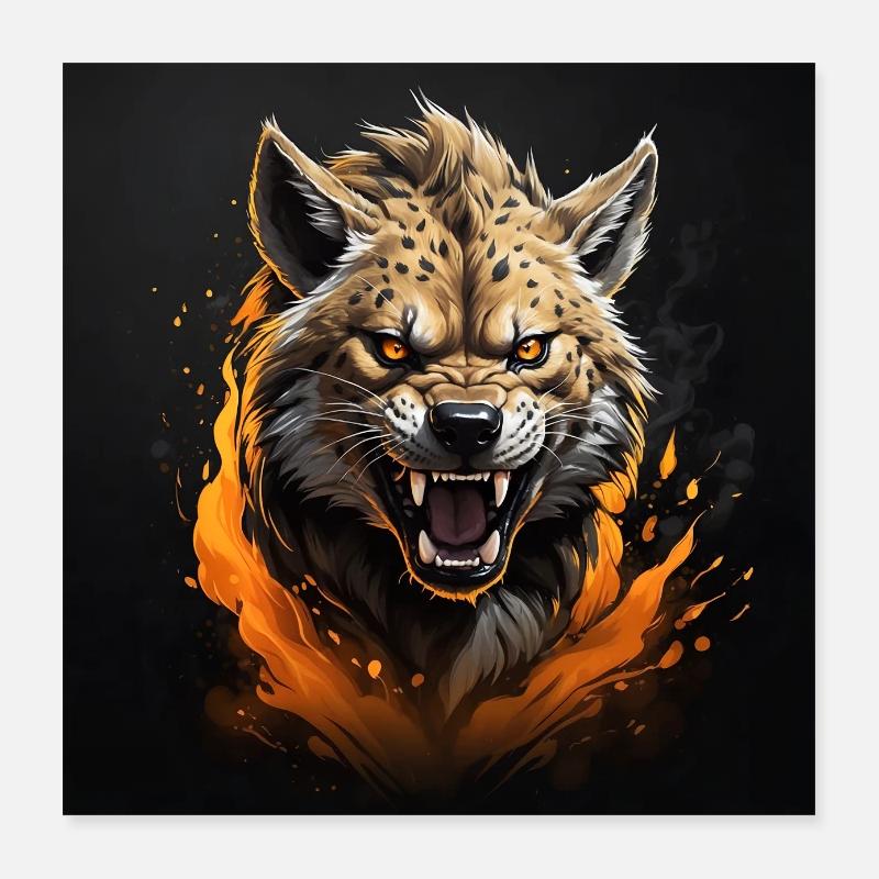 Hyäne Hyänenportrait auf Farbklecksen Poster 40x40 cm