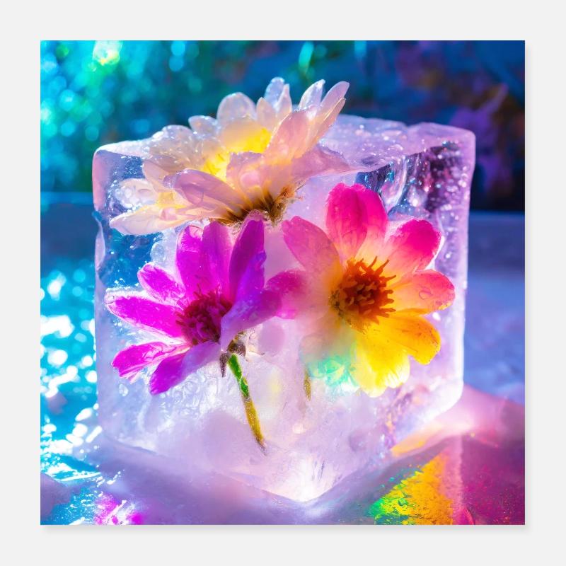 Blumen im Eis Poster 40x40 cm