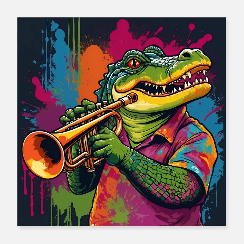 Cool crocodile playing trumpet Poster 16" x 16" (40x40 cm)