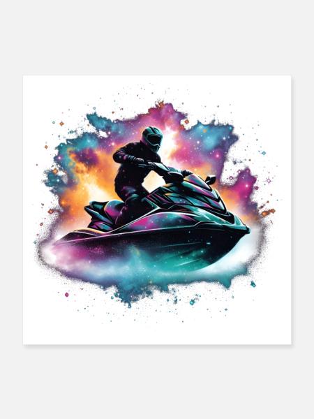 Per Jetski durch die Galaxis - Poster 40x40 cm - Weiß