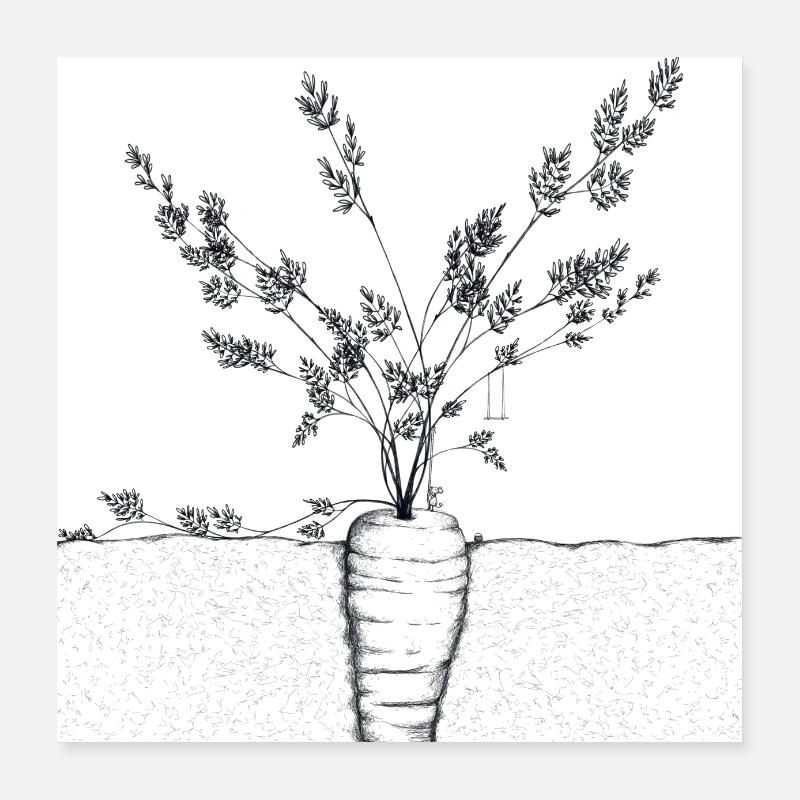 Karottengarten Illustration - Poster 40x40 cm - Weiß