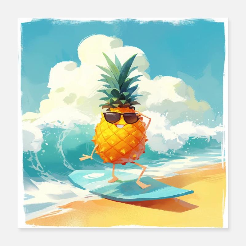 Lustiges Ananas-Surfen Poster 40x40 cm