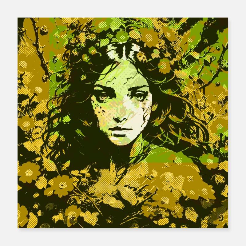 Blumenmädchen Poster 40x40 cm