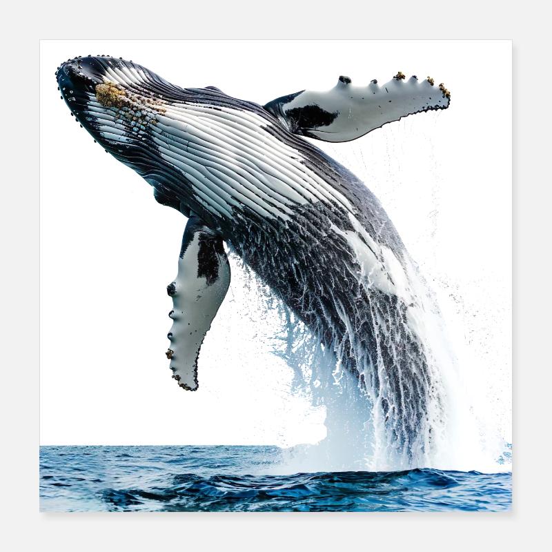 Buckelwal springt aus dem Meer Poster 40x40 cm