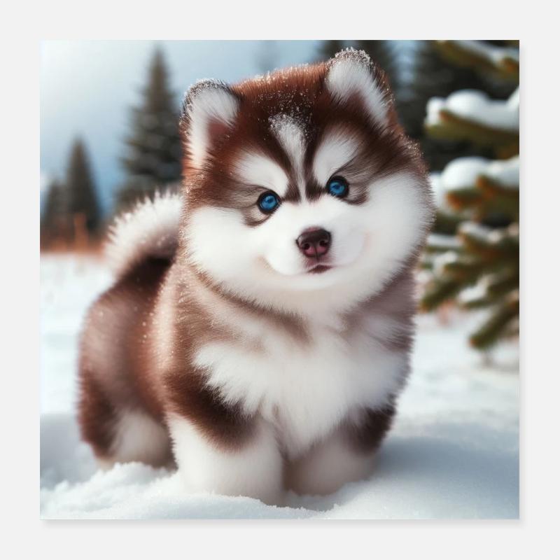 Chiot husky sibérien dans la neige Poster 40 x 40 cm