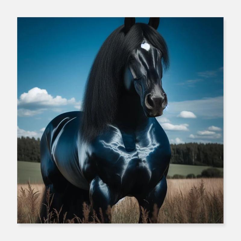 Mächtiges schwarzes Pferd Poster 40x40 cm