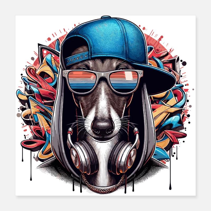 Greyhound Gangsta Dog Graffiti Gift Poster 16" x 16" (40x40 cm)