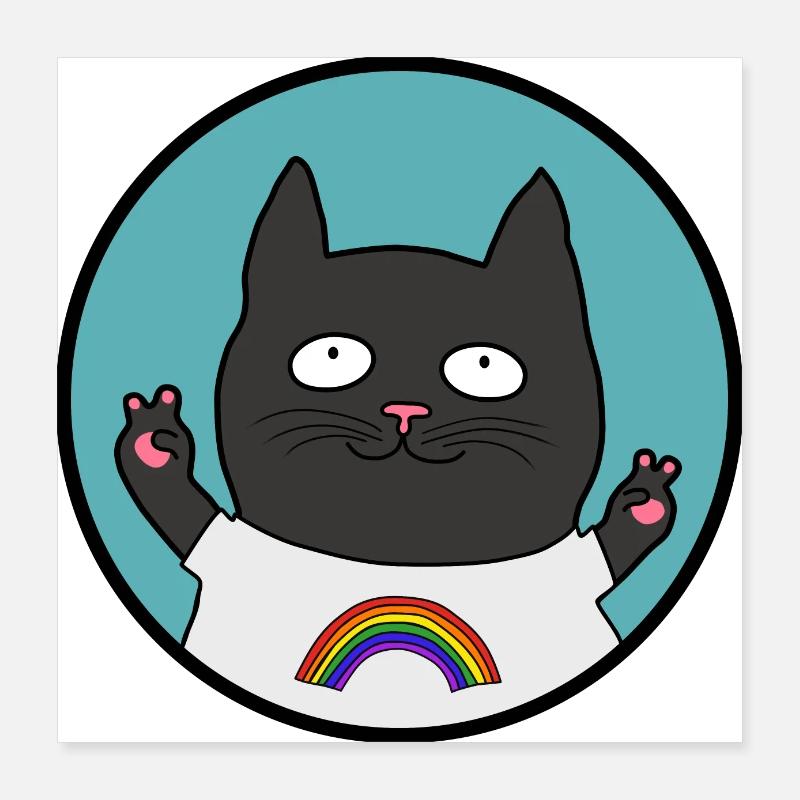 Fierté chat noir arc-en-ciel Poster 40 x 40 cm
