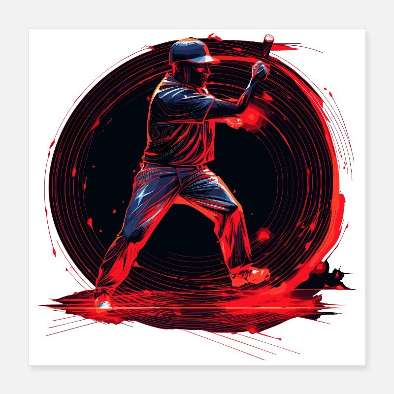 Baseball-Pitcher in roter Leuchtreklame, Pop-Art Poster 40x40 cm