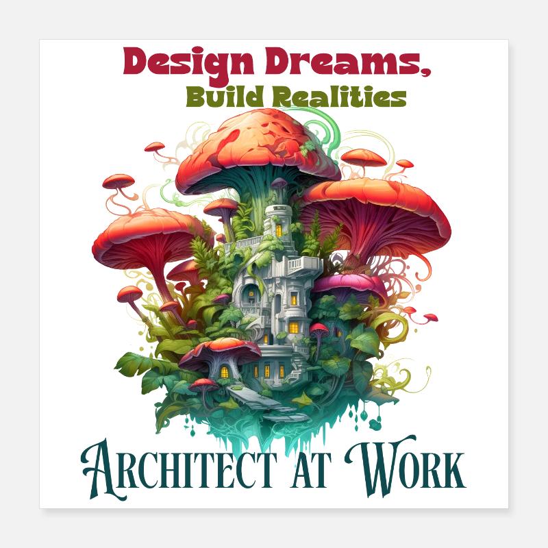Architect engineer at work funny illustration Poster 16" x 16" (40x40 cm)