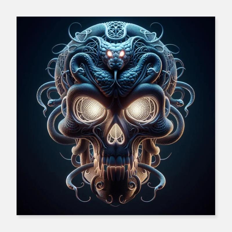 Schädel verschmolzen mit Snake 3D Poster 40x40 cm