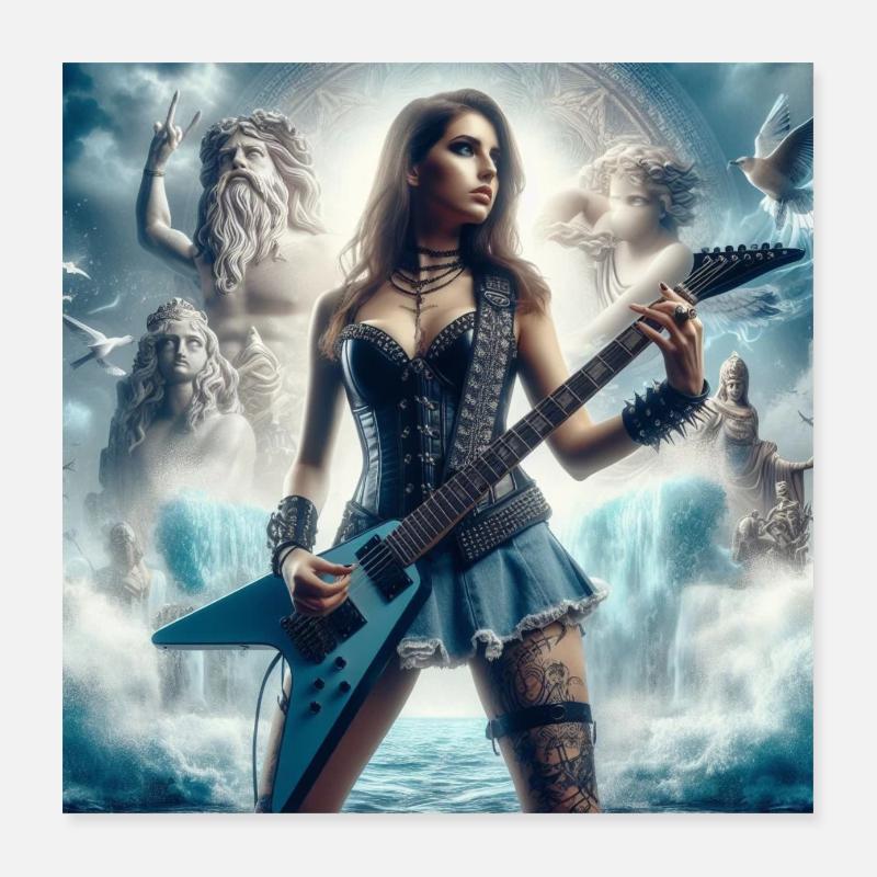 Gitarrist bei Poseidon Poster 40x40 cm