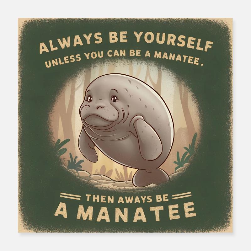 Be yourself or be a Manatee Wisdom Poster 16" x 16" (40x40 cm)