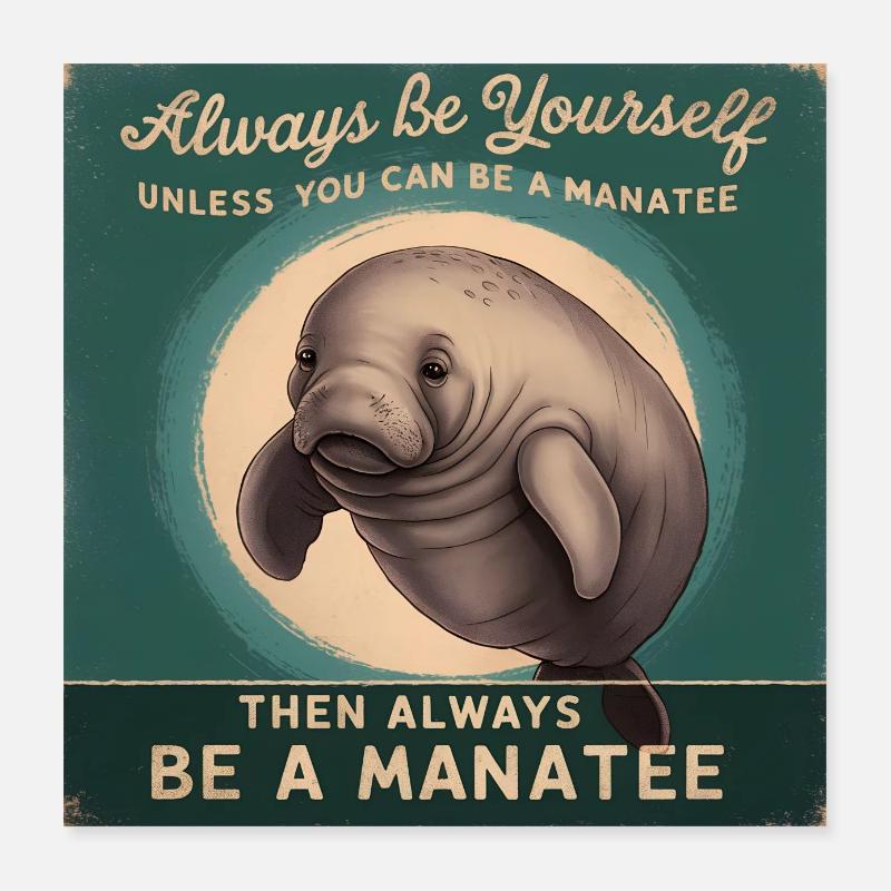 Be yourself or be a Manatee Wisdom Poster 16" x 16" (40x40 cm)