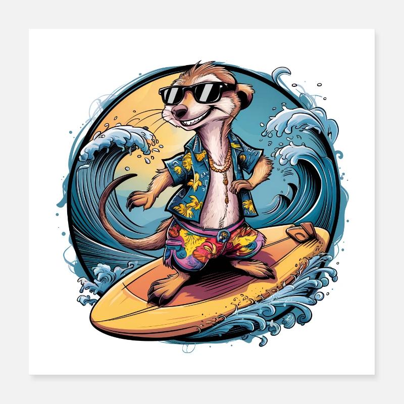 Suricate cool avec lunettes de soleil et short de bain Poster 40 x 40 cm