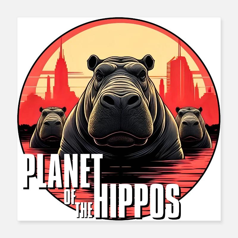 Planète des hippopotames Poster 40 x 40 cm