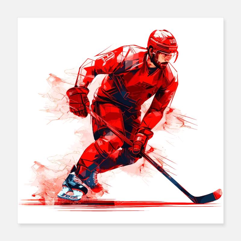Hockeyspieler mit Hockeyschläger auf Eisbahn, Aquarell Poster 40x40 cm