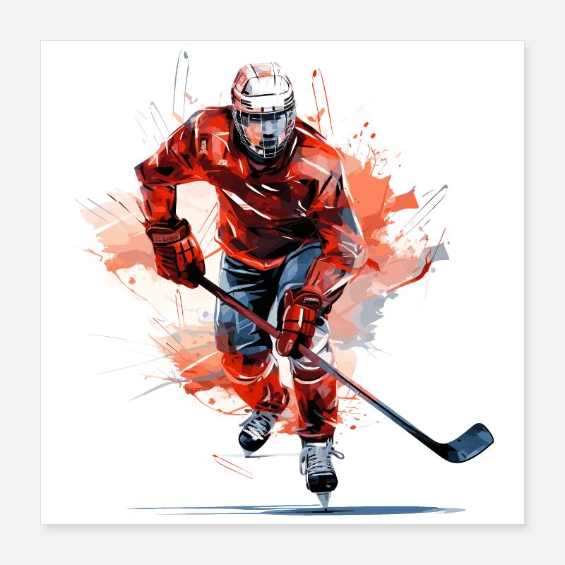 Hockeyspieler mit Hockeyschläger auf der Eisbahn | Aquarell Poster 40x40 cm