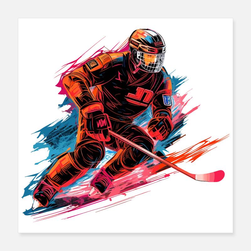 Hockey player with a hockey stick on the ice rink Poster 16" x 16" (40x40 cm)